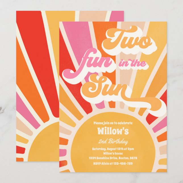 Invitación Dos Divertidas En El Sol Sunshine 2º Cumpleaños Ra (Anverso / Reverso)