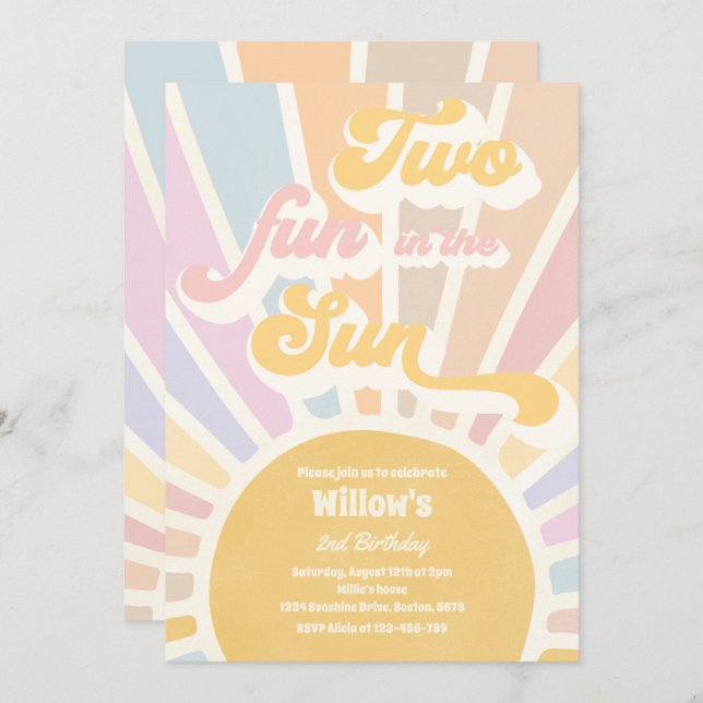 Invitación Dos Divertidas En El Sol Sunshine 2º Cumpleaños Ra (Anverso / Reverso)