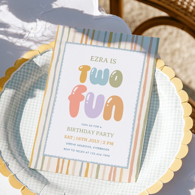Invitación DOS Divertidas Rayas Pastel 2do Cumpleaños (Subido por el creador)