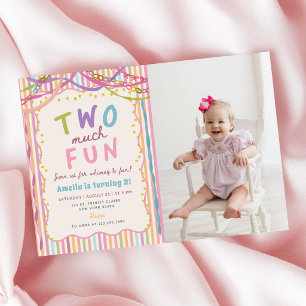 Invitación Dos divertidos Coloridos Rayados 2do Cumpleaños Fo