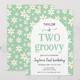 Invitación DOS divertidos Cumpleaños 2 de Daisy Verde Menta