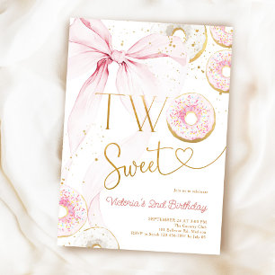Invitación Dos Donas Dulces con Lazo Rosa para Segundo Cumple