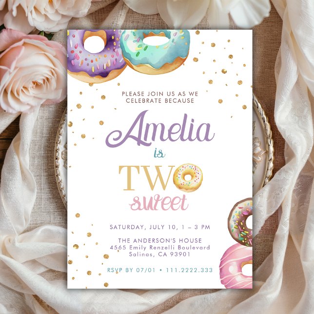 Invitación Dos Donas Dulces Doradas Cumpleaños de Niña 2  (Subido por el creador)