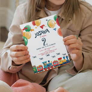 Invitación Dos dos Fiestas del segundo tren de juguetes
