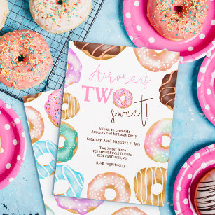 Invitación Dos dulces acuarelas adorables donuts 2º cumpleaño