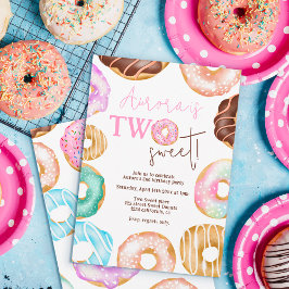 Invitación Dos dulces acuarelas adorables donuts 2º cumpleaño