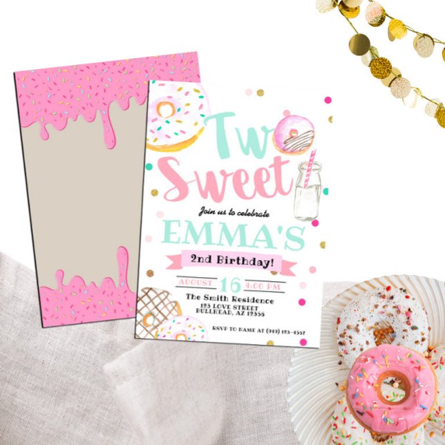 Invitación Dos dulces acuarelas donut segundo cumpleaños (Subido por el creador)