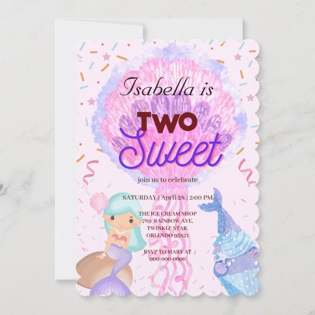 Invitación Dos dulces bizcochistas con sirena de arco iris hi (Anverso)