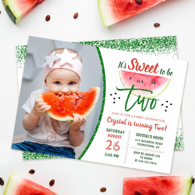 Invitación Dos dulces brillo sandía segunda foto de cumpleaño (Subido por el creador)