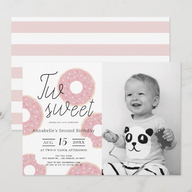 Invitación Dos dulces Chicas de Donut rosados Foto por segund (Anverso / Reverso)