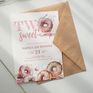 Invitación Dos dulces Chicas de donut rosados segundo cumplea