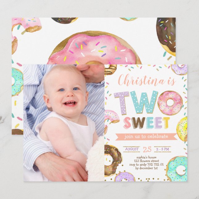 Invitación Dos dulces Chicas Donut, foto de Personalizado de  (Anverso / Reverso)