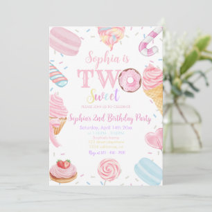 Invitación Dos Dulces Chicas Donut Pastel Rosa Segundo Cumple