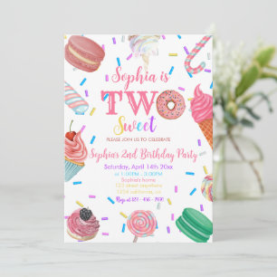 Invitación Dos dulces Chicas Donut Postre rosa Segundo cumple