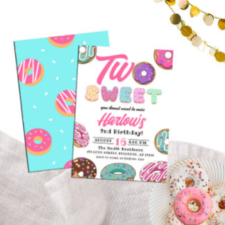 Invitación Dos dulces Chicas Donut segundo cumpleaños