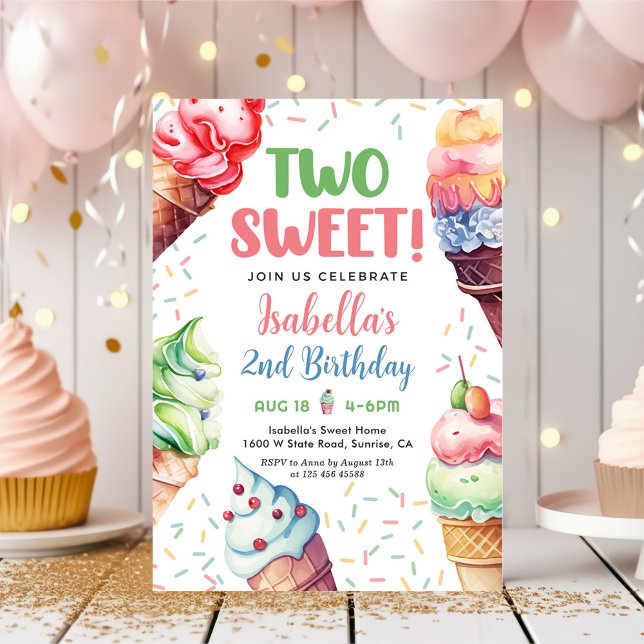 Invitación Dos dulces Chicas helados Segundo cumpleaños (Subido por el creador)