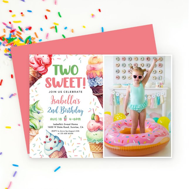 Invitación Dos dulces Chicas helados Segundo cumpleaños (Subido por el creador)
