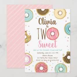 Invitación Dos dulces Chicas rosados Donut segundo cumpleaños