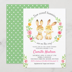 Invitación Dos dulces conejitos en el camino del Baby Shower