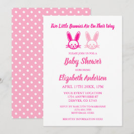 Invitación Dos dulces conejitos gemelos Chica Baby Shower
