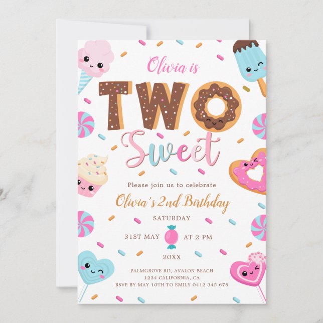 Invitación Dos dulces cumpleaños | 2.ª Chica de cumpleaños Do (Anverso)
