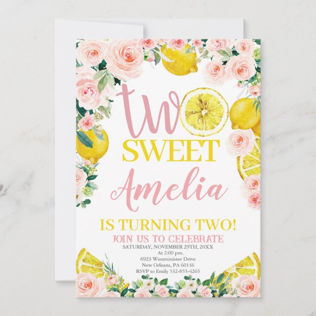 Invitación Dos dulces cumpleaños de Lemonade, fiesta de cumpl (Anverso)