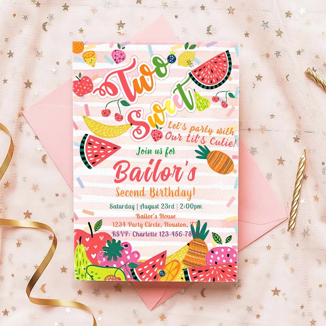 Invitación Dos dulces | Cumpleaños del Fiesta de frutas (Subido por el creador)