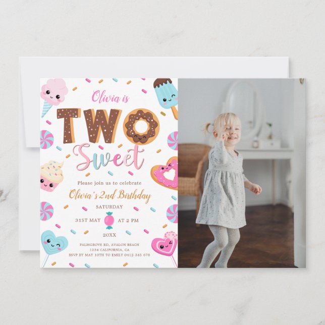 Invitación Dos dulces cumpleaños, dos Chicas de foto de cumpl (Anverso)