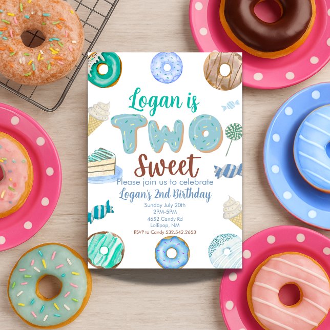 Invitación Dos dulces cumpleaños para el niño Donut Candy (Subido por el creador)