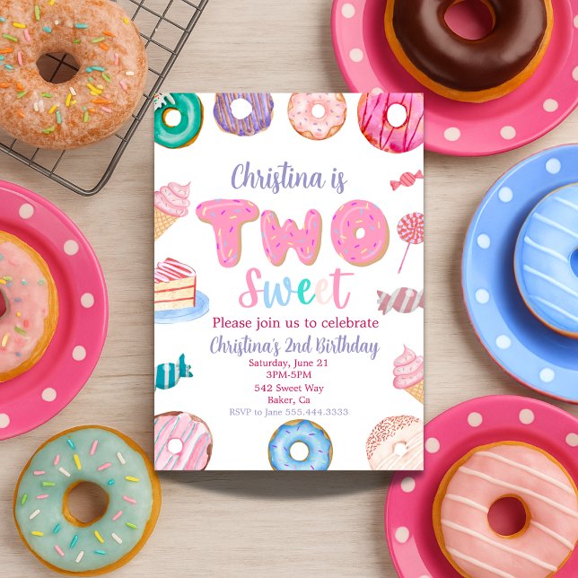 Invitación Dos dulces cumpleaños segundo para el Chica Donut  (Subido por el creador)