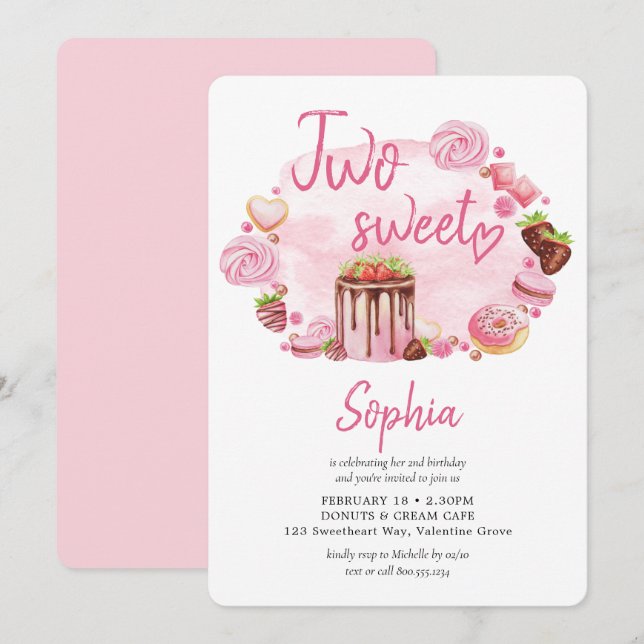 Invitación Dos Dulces Donas Macarons Cumpleaños 2 (Anverso / Reverso)