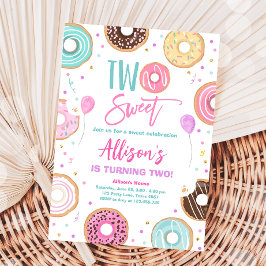 Invitación Dos dulces donut acuarela Chica segundo cumpleaños