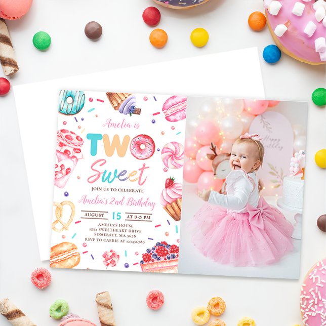 Invitación Dos dulces Donut Candy Foto de segundo cumpleaños (Subido por el creador)