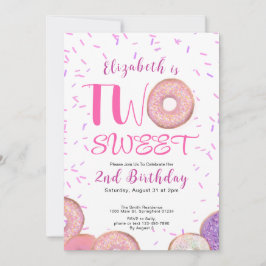 Invitación Dos dulces donut rosados de segundo cumpleaños