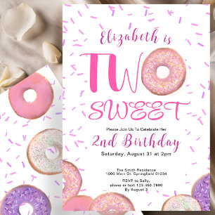 Invitación Dos dulces donut rosados de segundo cumpleaños