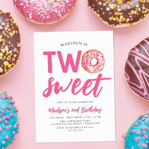 Invitación Dos dulces donut rosados segundo cumpleaños