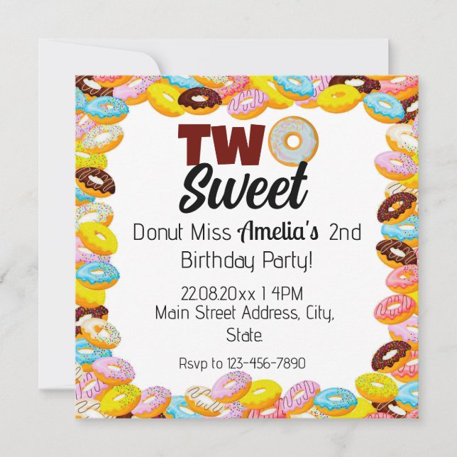Invitación Dos dulces donut segundo tema colorido fiesta de c (Anverso)