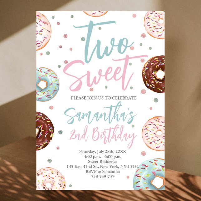 Invitación Dos dulces donuts acuarela Chica segundo cumpleaño (Subido por el creador)