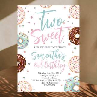 Invitación Dos dulces donuts acuarela Chica segundo cumpleaño
