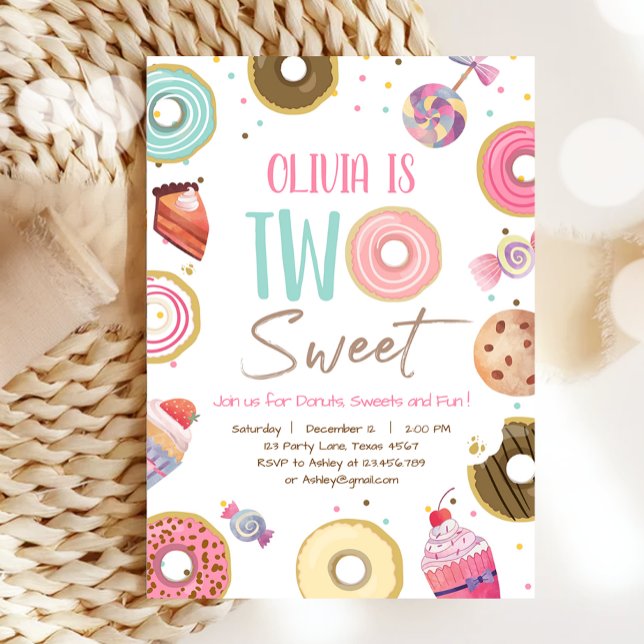 Invitación Dos dulces dulces dulce Candy Donut Chica segundo  (Subido por el creador)