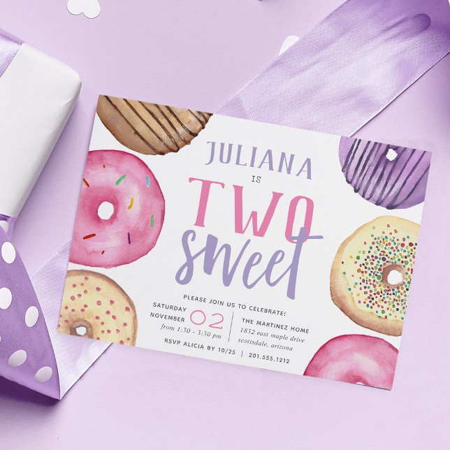 Invitación Dos dulces | Fiesta de cumpleaños de Cute Donut (Subido por el creador)