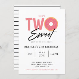 Invitación Dos dulces Fiestas de Donut Rosado Segundo Cumplea