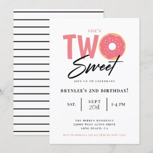 Invitación Dos dulces Fiestas de Donut Rosado Segundo Cumplea