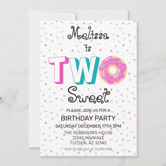 Invitación Dos dulces Fiestas del segundo cumpleaños de Donut (Anverso)