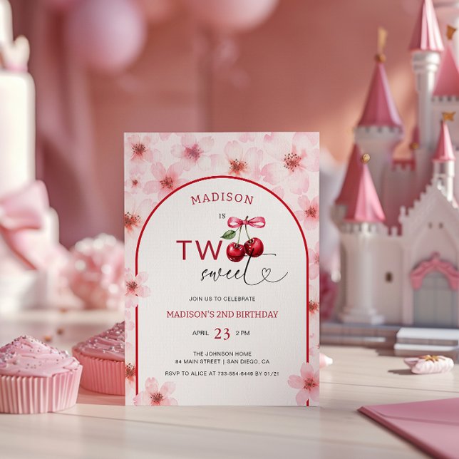Invitación Dos dulces flores de cerezo rosado segundo cumplea (Subido por el creador)