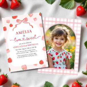 Invitación Dos dulces fotos de fresa de vaca cumpleaños