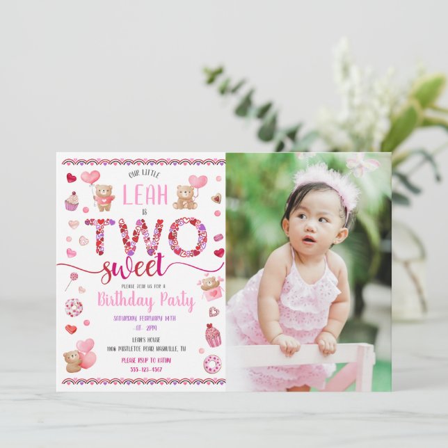 Invitación Dos dulces fotos de San Valentín rosado en el segu (Anverso de pie)