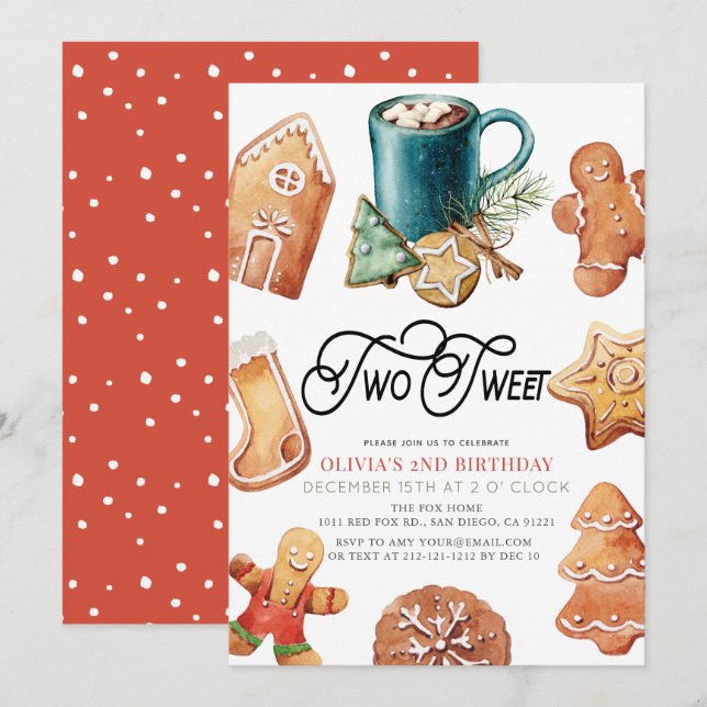 Invitación Dos dulces galletas de Navidad y cacao Cumpleaños  (Anverso / Reverso)