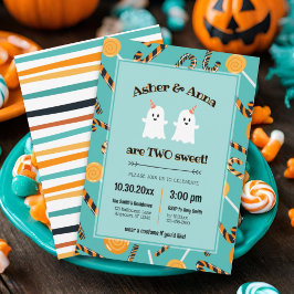 Invitación Dos dulces golosinas de halloween con dos cumpleañ