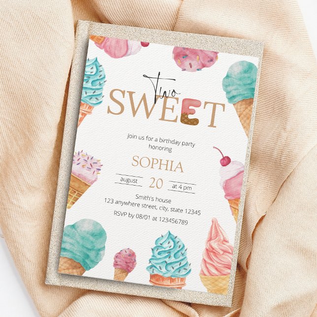 Invitación Dos dulces helados primer Chica de fiesta de cumpl (Subido por el creador)